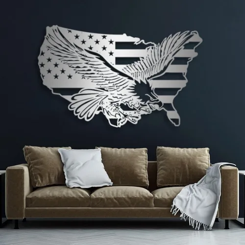 Vista 6 de Arte de pared de metal con águila de águila, arte de pared de metal con águila calva, decoración de pared de águila de metal de gran tamaño, bandera