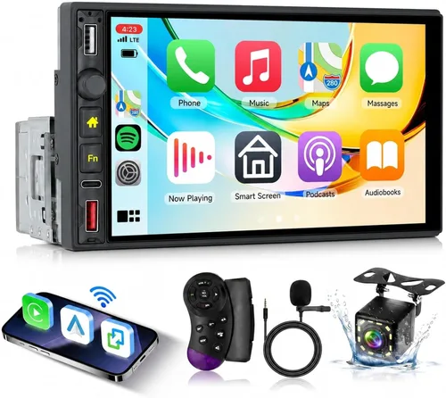 Vista 8 de Estéreo de coche de 7 pulgadas de un solo DIN con AM/FM/RDS inalámbrico/con cable Carplay Android Auto Bluetooth 5.2 IPS Pantalla MirrorLink SWC EQ