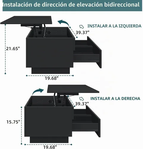 Vista 5 de HOMMPA Mesa de centro elevable de 40 pulgadas, mesas de centro negras con almacenamiento para sala de estar, mesa de centro moderna LED, mesa