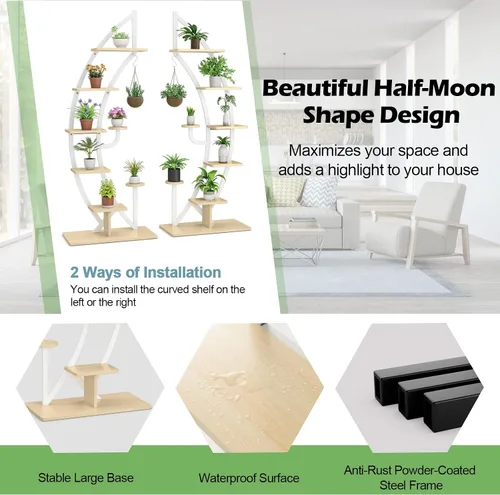 Vista 5 de Giantex Soporte para plantas de metal de 6 niveles para interiores, círculo luna-blanco