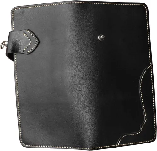 Vista 7 de Cartera larga de cuero gótico de lobo para hombre con tarjetero de cadena, Negro
