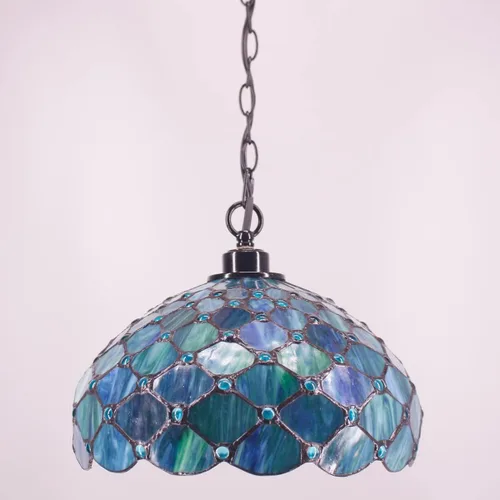 Vista 3 de Lámpara Colgante Tiffany con Enchufe de Vidrio Emplomado Swag 12X12X181 Pulgadas Lámpara Colgante