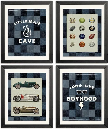 Vista 14 de Pósters Retro de Cueva del Hombrecito Preppy a Cuadros Rayo Signo de Paz Larga Vida a la Niñez para Habitación de Niño Adolescente Decoración