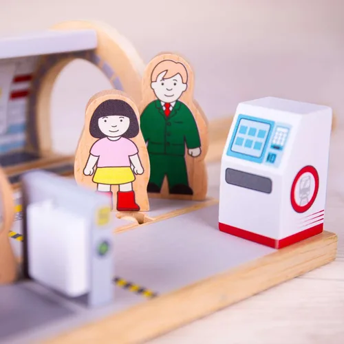 Vista 4 de Bigjigs Rail Estación de tren subterráneo Accesorios de ferrocarril para niños para juegos de pistas de madera Juego inspirado en el metro