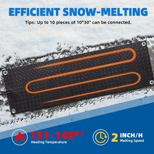 Vista 5 de Alfombrillas para derretir nieve para exteriores, 10 x 30, antideslizantes, eléctricas, calentadas para nieve, tapete de goma calentado con hielo