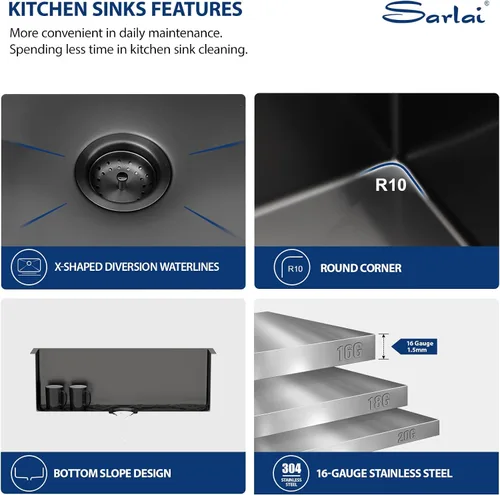 Vista 5 de Sarlai Fregadero negro de granja – Fregadero de cocina frontal con delantal de 30 pulgadas x 22 pulgadas, fregadero de cocina estilo casa de campo