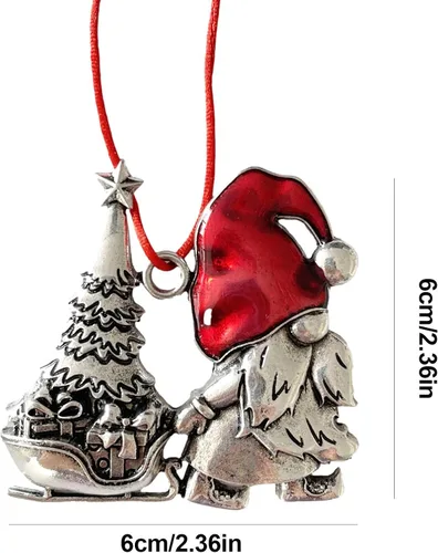 Vista 3 de Adorno de árbol de Navidad de peltre sólido, colgantes de gnomo de Papá Noel de metal con cuerda roja, decoración colgante artesanal para árboles