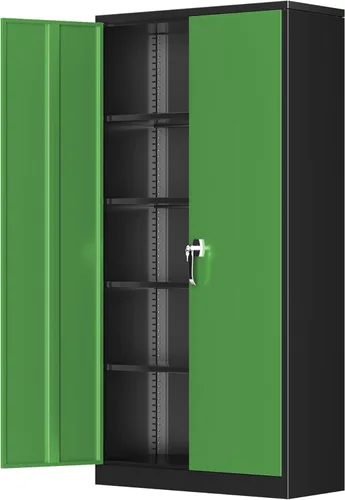 Vista 20 de Greenvelly Armarios de almacenamiento de metal de 72 pulgadas, gabinete de almacenamiento de acero negro para garaje con puertas y estantes