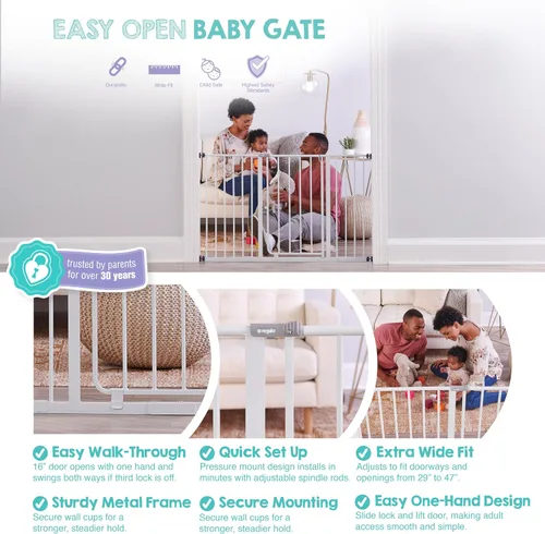Vista 3 de Regalo fácil de abrir Walk través de seguridad puerta de metal extra Wide, Blanco
