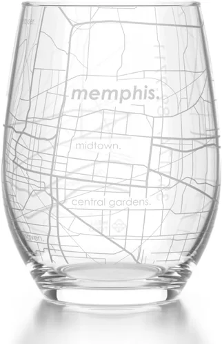 Vista 46 de Well Told Copa de vino sin tallo grabada con mapa de Atlanta, Georgia (15 oz, transparente) - Mapa de ciudad grabado, vaso personalizado, regalos