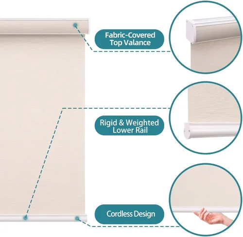 Vista 6 de Changshade Persiana enrollable sin cordón de tamaño personalizado con cenefa, persianas enrollables de tela con aislamiento térmico para puertas