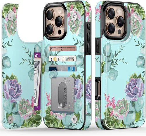 Vista 341 de LETO para iPhone 15 Pro Funda tipo cartera - Tapa tipo folio con patada - Diseños de moda - Tarjetero - Funda protectora para mujeres y niñas - 6.1
