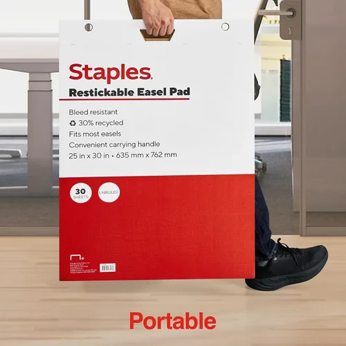 Vista 5 de STAPLES Easel Pad - Repositionable, Large Flip Chart Paper, 25"x30", 30 Sheets, 2 Pack, White, Recycled