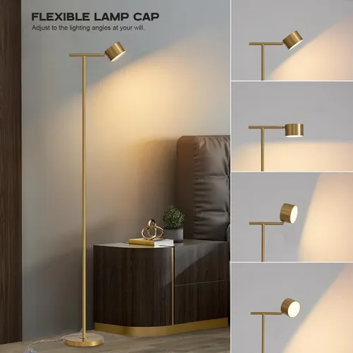 Vista 2 de Lámpara de pie para dormitorio, 3 temperaturas de color, lámpara de pie minimalista con tapa de lámpara flexible, lámparas de pie modernas doradas