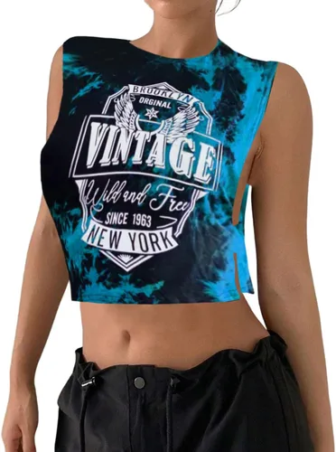 Vista 5 de Remidoo Camiseta corta sin mangas con estampado gráfico de letras para mujer