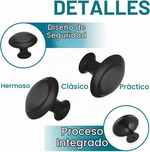 Vista 3 de 12 pomos negros para cajones de gabinete, perilla moderna de 1.2 pulgadas para armarios y cajones