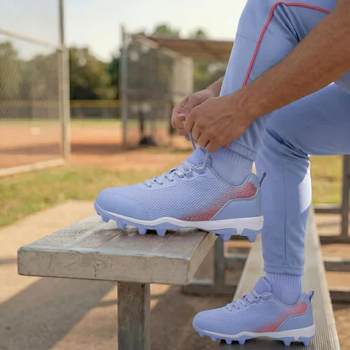 Vista 3 de Tacos de béisbol para hombre, tacos de goma moldeados, zapatos de sóftbol para hombre, césped y campos de tierra