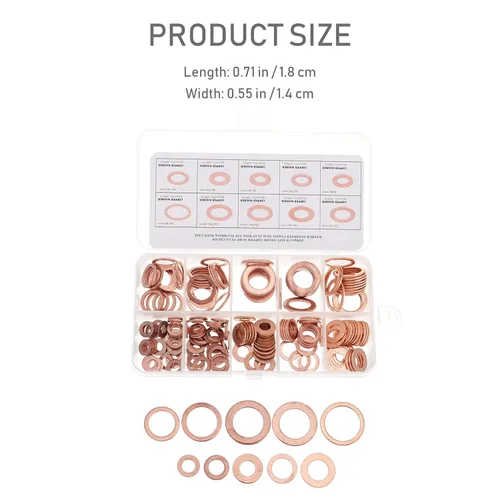 Vista 2 de 200pcs Copper Sealing Washer Flat Gasket Set Flat Copper Washers Assortment Kit with Storage Box for Industrial and Automotive Use