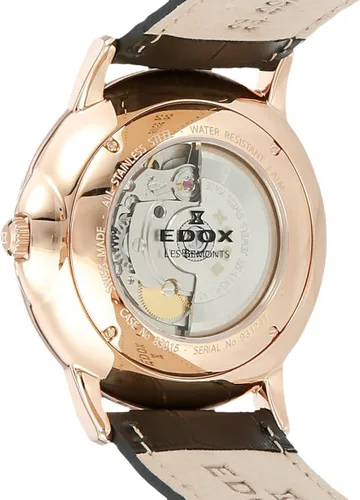 Vista 2 de Edox Les Bemonts 1.654 in Correa de cuero negro caja de acero zafiro cristal reloj automático 83015 37R NIR, Negro -, Lujo