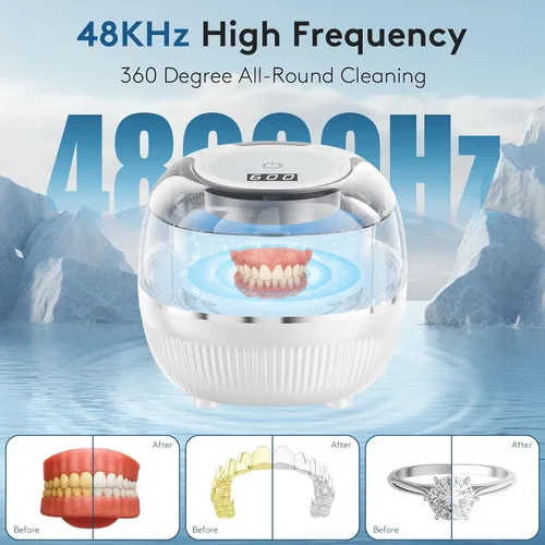 Vista 2 de Máquina Limpiadora Ultrasónica de Retenedores, Cápsula de Limpieza Dental de 48kHz para Protectores Nocturnos, Protectores Bucales, Alineadores