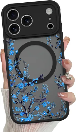 Vista 25 de MZELQ - Carcasa para iPhone 13 Pro Max, diseño de flores, color negro