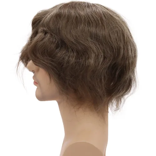 Vista 4 de Sistema de reemplazo de cabello humano para hombre, tupé para hombre, piel fina con parte superior de encaje mono y la parte trasera de poliuretano