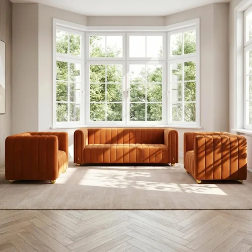 Vista 10 de Sofá de terciopelo de 81 pulgadas, sofá moderno de mediados de siglo para 3 personas, sofás de terciopelo copetudos para sala de estar, apartamento