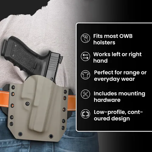 Vista 6 de Kydex - Alas de panqueques para fundas OWB, trabillas ambidiestras para cinturón de 1.75 pulgadas con herrajes, kit de montaje preperforado para un
