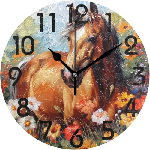 Vista 18 de Reloj de pared redondo retro de otoño con dos gnomos y calabaza de 10 pulgadas, funciona con pilas, reloj de escritorio analógico silencioso sin