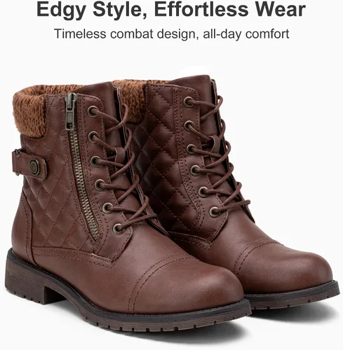 Vista 6 de Vepose Women's Combat Ankle Boots Lace up Comfortable Short Booties Low Heel