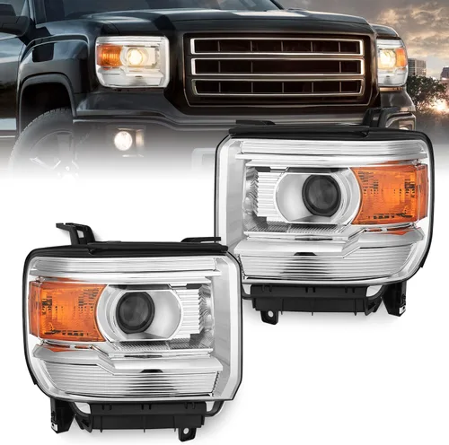 Vista 9 de Nilight Conjunto de faros compatible con GMC Sierra 1500 2500HD 3500HD 2014 2015 2016 2017 2018 Carcasa negra base Reflector ámbar Lentes
