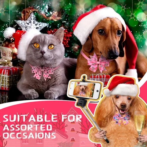 Vista 3 de Talltalk 40 unidades de collares de San Valentín para perros, corbatín rosa ajustable para gatos, corbatín de mariposa para mascotas, corbatín