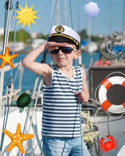 Vista 5 de SATINIOR Gorra de capitán de yate 2 piezas color azul marino para niños