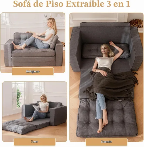 Vista 4 de YOSHOOT Sofá biplaza convertible de 55 pulgadas, sofá cama futón para sala de estar, sofá cama extraíble 3 en 1 con respaldo y almohadas, gris oscuro