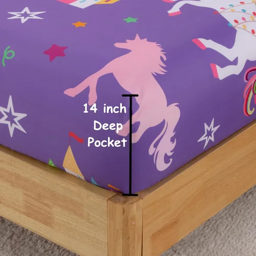 Vista 4 de Juego de sábanas de 3 piezas para niñas, tamaño individual, diseño de castillo y estrella arcoíris, unicornio, para niños y adolescentes, divertido
