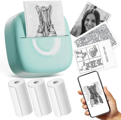 Vista 9 de Cabaro Mini Impresora de Calcomanías Impresora Térmica con 3 Rollos de Papel, Cápsulas de Impresión de Teléfono Portátil Bluetooth