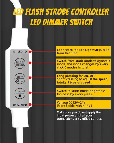 Vista 5 de YM E-Bright Interruptor de atenuación LED en línea, mini flash estroboscópico intermitente, controlador de módulo regulable para tira de luces LED