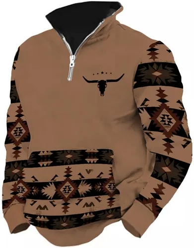 Vista 17 de LOAIHA Native American - Sudadera con capucha para hombre, manga larga, cremallera de 1/4, chaqueta vaquera