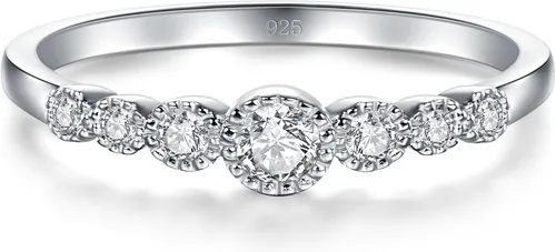 Vista 2 de Anillo de plata fina 925. Alianza de compromiso o de boda con circonita cúbica de boro y diamante.
