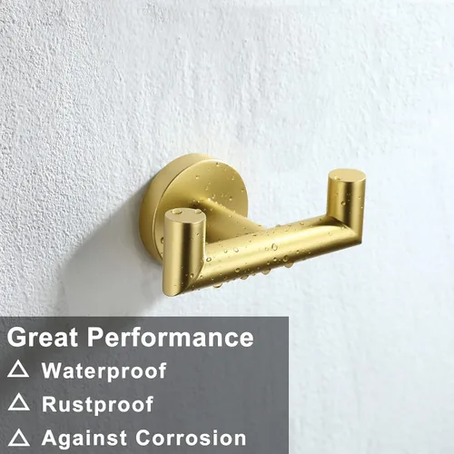 Vista 4 de Ganchos para toallas para baños, gancho de toallas de oro cepillado para cocina y baño, gancho de acero inoxidable SUS304, ganchos dobles