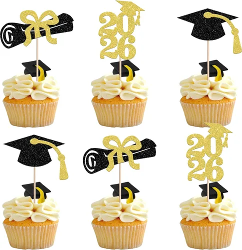 Vista 28 de Rsstarxi Paquete de 40 decoraciones para cupcakes Class of 2025 Congrats Grad 2025 Grad Cap Diploma Cupcake Picks Decoraciones para So Proud of You