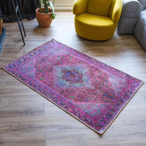 Vista 3 de Alfombra de área de diseño morado, alfombra de entrada, alfombra con estampado floral de animales, alfombra decorativa, fácil de limpiar, alfombra