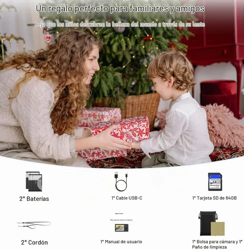 Vista 9 de Cámara digital 4K, cámara digital compacta digital de enfoque automático, zoom digital de 16X, cámara de viaje mejorada con tarjeta SD de 64 GB, 2