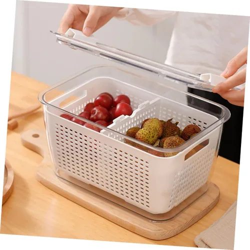 Vista 8 de Colador de lavado de arroz crujiente, cesta de lavado de verduras, doble capa, cuenco de lavado de verduras, bandeja de lavado de verduras, colador