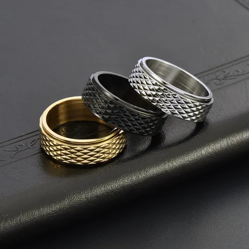 Vista 5 de Nanafast Anillo antiestrés de 0.315 in para hombre, anillo de diamante en relieve para hombres, anillos giratorios de acero inoxidable a la moda