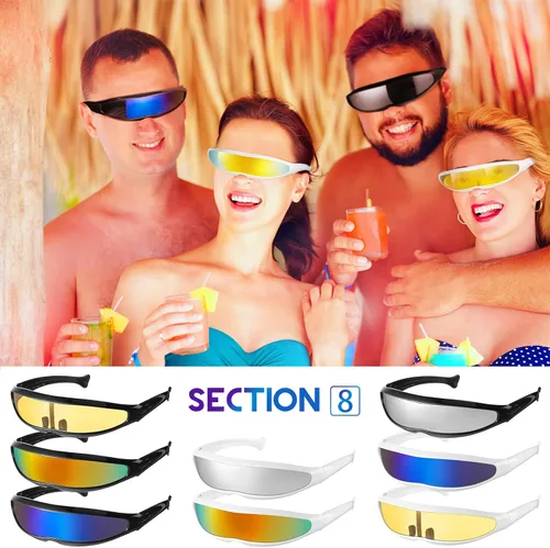 Vista 7 de Konohan 8 pares de lentes de sol futuristas con lente de espejo de color angosto lentes de sol para futuras gafas espaciales para mujeres y hombres