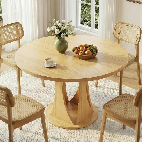 Vista 14 de iPormis Mesa de comedor extensible de 43 a 59 pulgadas, mesa de cocina redonda con pedestal de arcos modernos, mesa de comedor ovalada con hojas