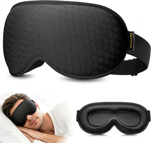 Vista 11 de Antifaz de dormir con peso para hombres: Antifaz para ojos de 3D con bloqueo de luz y cero presión para alivio del estrés, sueño profundo y siestas