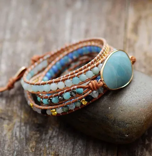 Vista 74 de ZOSOJONA - Pulseras bohemias hechas a mano de piedra natural, que dan vuelta, con cuentas de cristal de turquesa