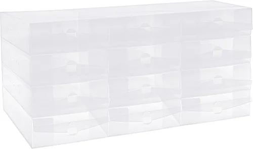 Vista 4 de Shihanee 12 cajas para botas, de plástico transparente, apilables, para almacenamiento de zapatos, contenedores plegables y resistentes